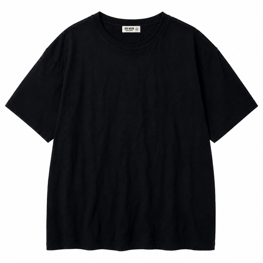 Buck Mason T-Shirt Mens 2XL Black Slub Curved Hem Tee Cotton Crew Neck USA